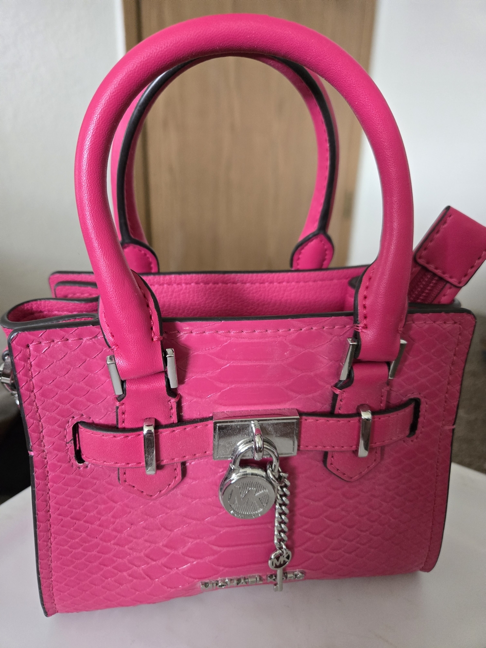 Michael Kors Vibrant Pink Mini Satchel with Silver Hardware